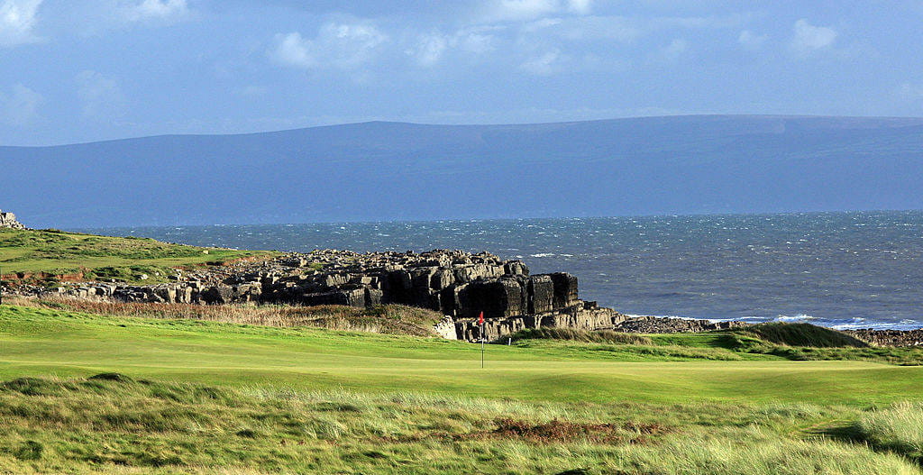 The green on the 459 yards, par 4, 18th hole at The Royal Porthcawl Golf Club on September 17, 2010 in Porthcawl